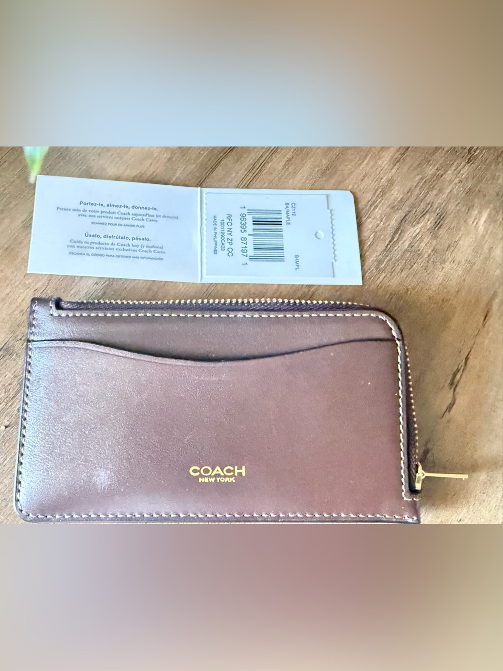 COACH New York Leather Card Wallet Maple/Brown